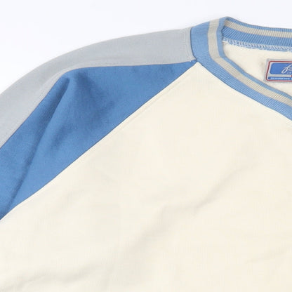 Close-up detail of Falmer Heritage men’s beige cotton pullover sweatshirt, size S