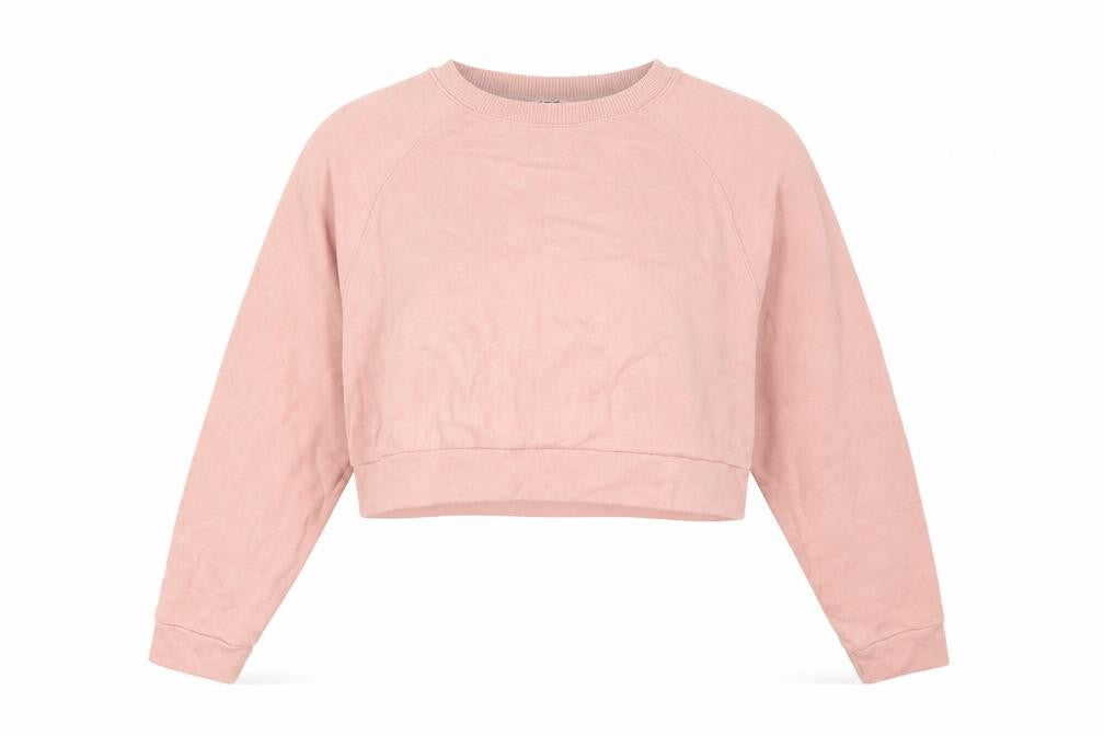 Front view of Miss Selfridge women’s pink cotton pullover sweatshirt, size S, pullover