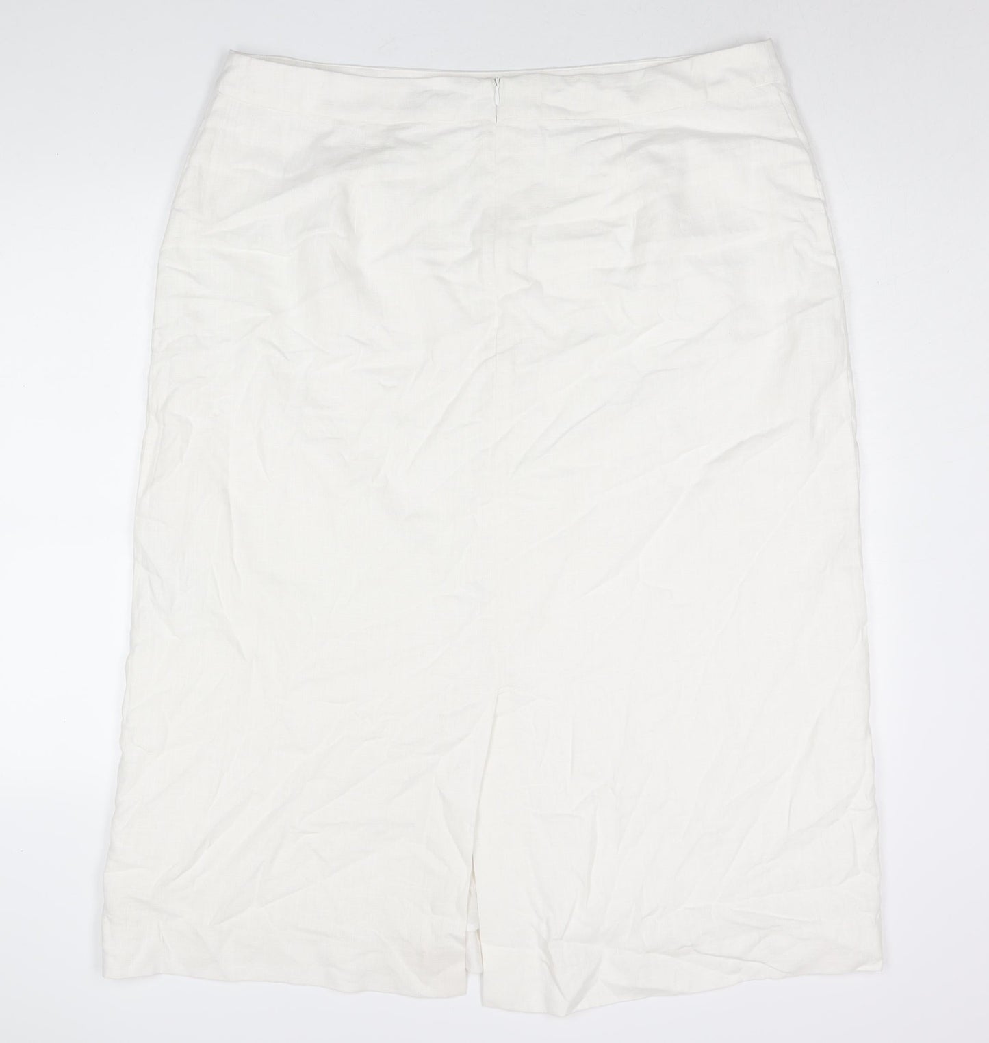 Marks and Spencer Womens White Linen Straight & Pencil Skirt Size 20 Zip - Vented
