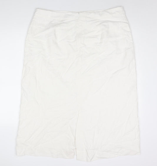 Marks and Spencer Womens White Linen Straight & Pencil Skirt Size 20 Zip - Vented
