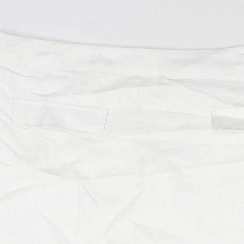 Marks and Spencer Womens White Linen Straight & Pencil Skirt Size 20 Zip - Vented