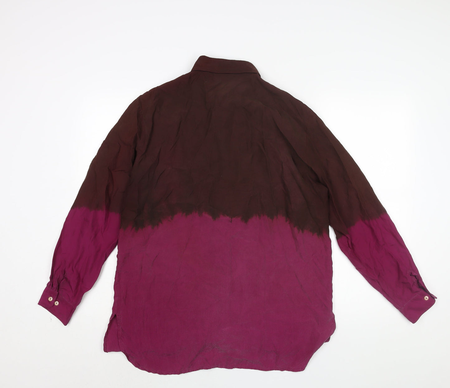 OuiSet Womens Purple Colourblock Silk Basic Button-Up Size 16 Collared - Ombre