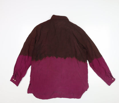 OuiSet Womens Purple Colourblock Silk Basic Button-Up Size 16 Collared - Ombre