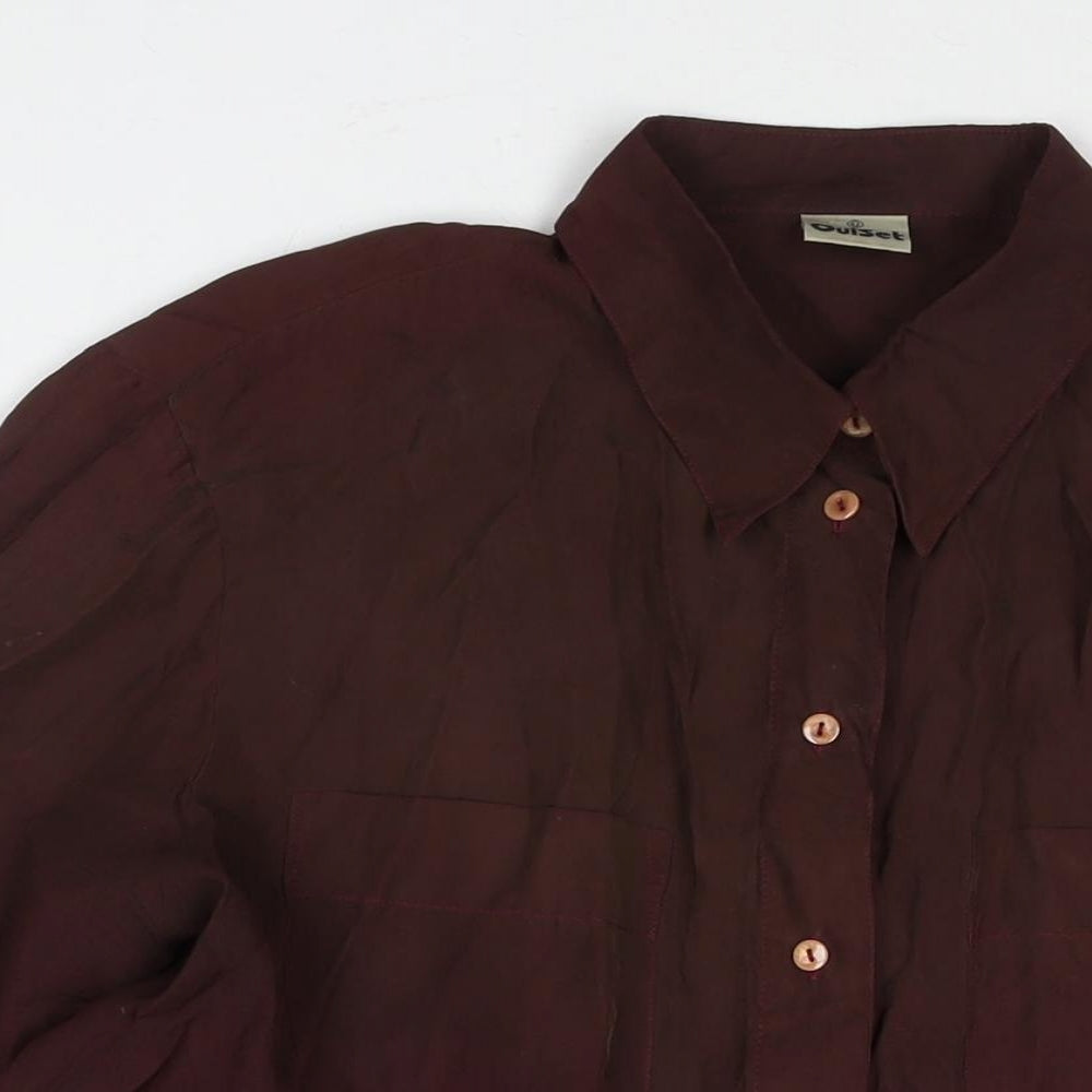 OuiSet Womens Purple Colourblock Silk Basic Button-Up Size 16 Collared - Ombre