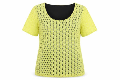 Windmoor Womens Yellow Nylon Basic Blouse Size S Round Neck