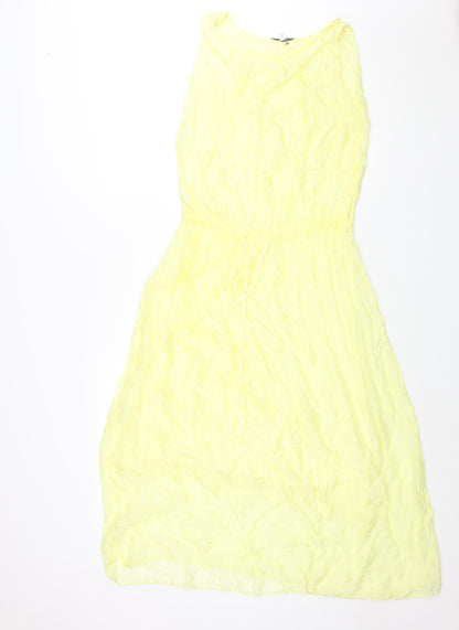 Collezione Gaia Womens Yellow Viscose Shift Size S Round Neck Pullover - Drawstring Waist