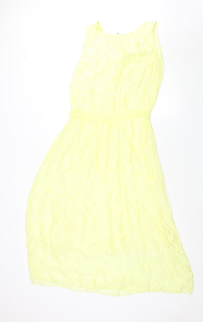 Collezione Gaia Womens Yellow Viscose Shift Size S Round Neck Pullover - Drawstring Waist