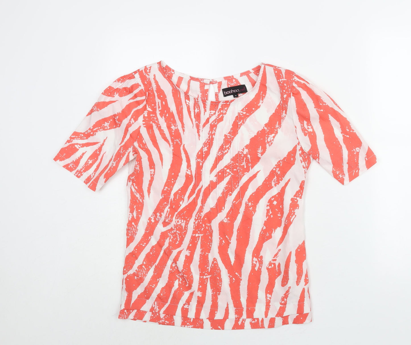 Boohoo Womens Pink Animal Print Polyester Basic Blouse Size 10 Round Neck - Tiger Print