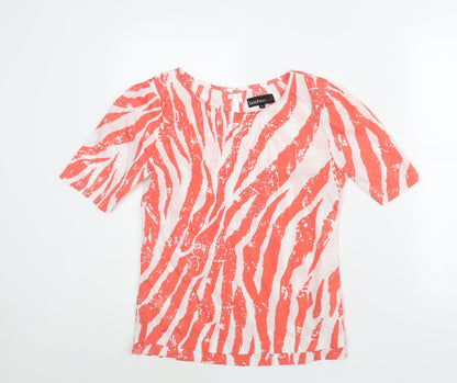 Boohoo Womens Pink Animal Print Polyester Basic Blouse Size 10 Round Neck - Tiger Print