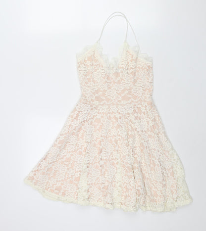 Missguided Womens Ivory Polyester Fit & Flare Size 8 V-Neck Pullover