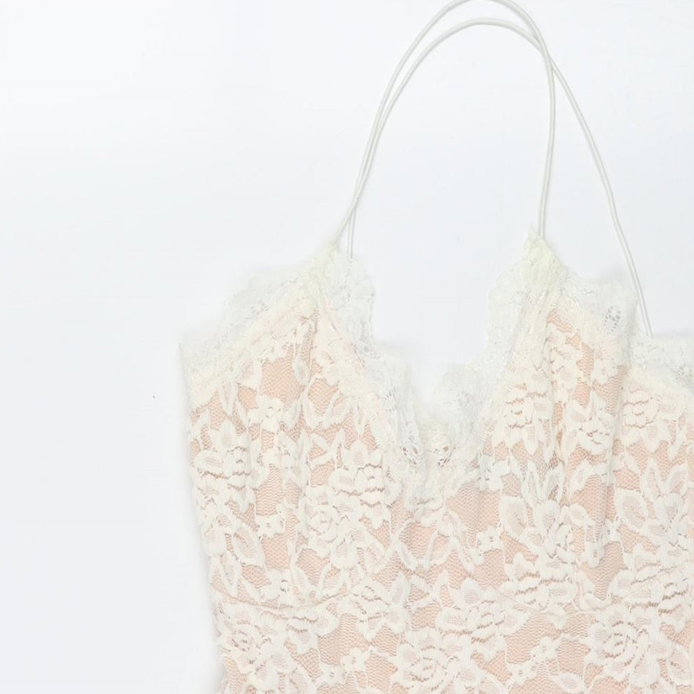 Missguided Womens Ivory Polyester Fit & Flare Size 8 V-Neck Pullover