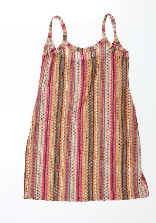 Additional front view of I SAW IT FIRST women’s multicoloured striped polyester mini, scoop neck pullover - semi sheer