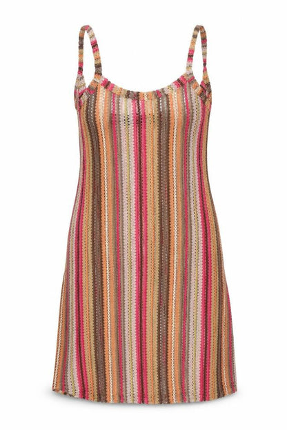 I SAW IT FIRST Womens Multicoloured Striped Polyester Mini Size 8 Scoop Neck Pullover - Semi Sheer