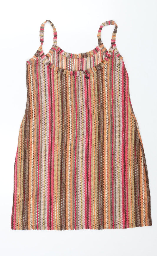 I SAW IT FIRST Womens Multicoloured Striped Polyester Mini Size 8 Scoop Neck Pullover - Semi Sheer
