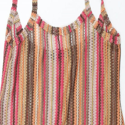 I SAW IT FIRST Womens Multicoloured Striped Polyester Mini Size 8 Scoop Neck Pullover - Semi Sheer