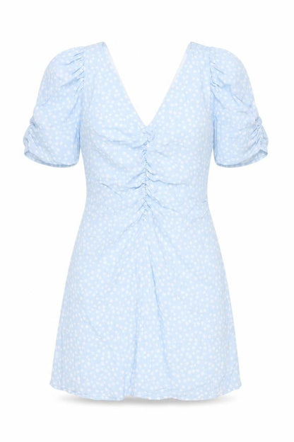 Zara Womens Blue Polka Dot Viscose A-Line Size M V-Neck Zip - Rouched