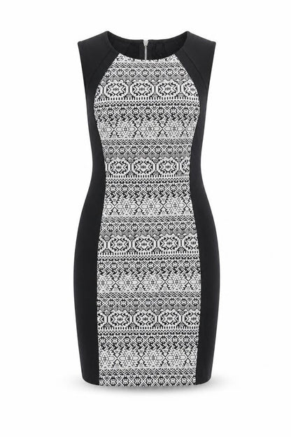 Divided by H&M Womens Black Polyester Bodycon Size 12 Round Neck Zip - Geometric Print