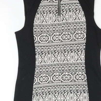 Divided by H&M Womens Black Polyester Bodycon Size 12 Round Neck Zip - Geometric Print