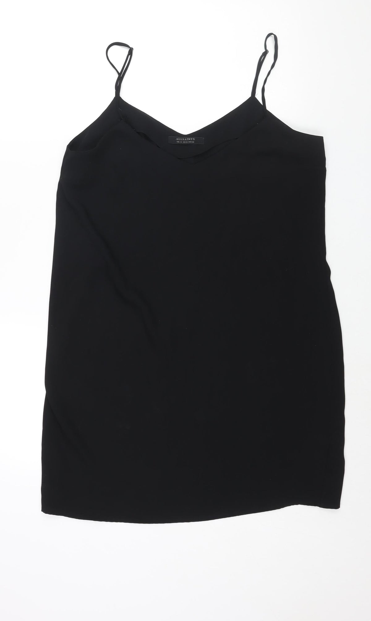 Additional front view of All Saints women’s black polyester shift, size UK 14, v-neck pullover