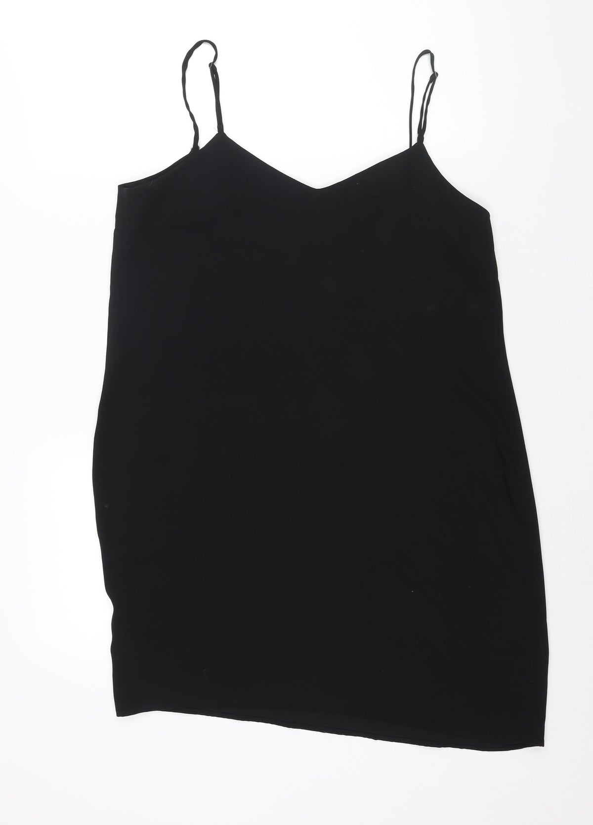 Back view of All Saints women’s black polyester shift, size UK 14, v-neck pullover
