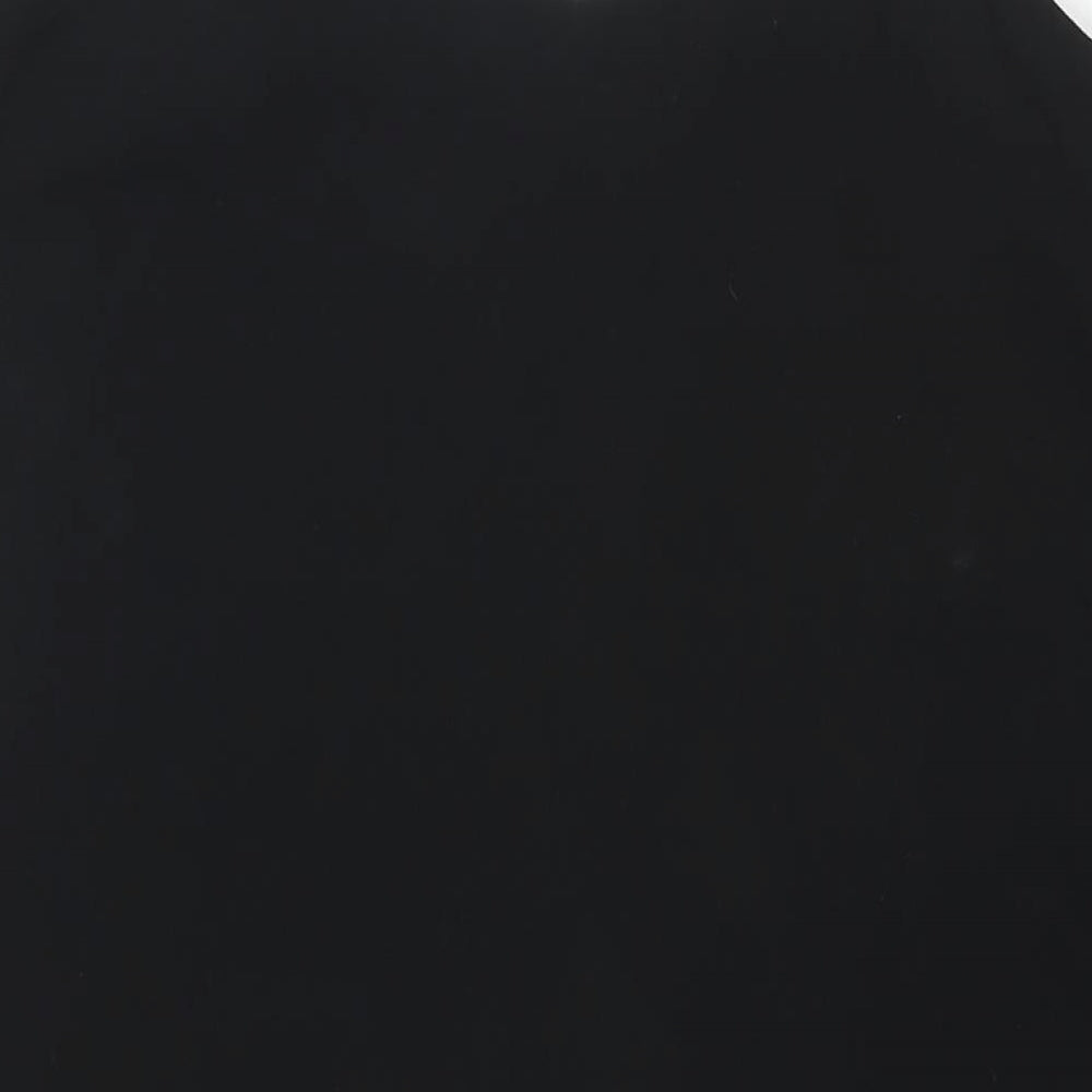 Brand and care label for All Saints women’s black polyester shift, size UK 14, v-neck pullover