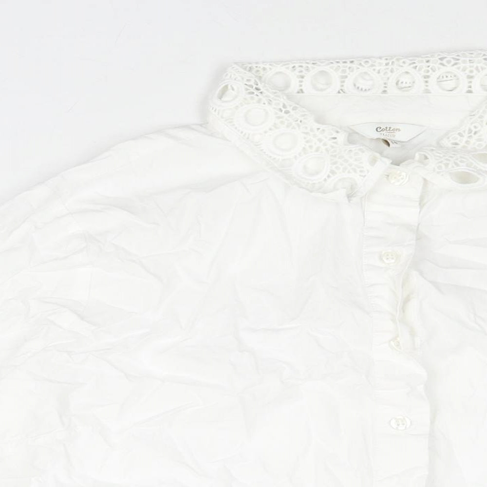 Womens UK Size 14 Cotton Traders White Basic Button-Up