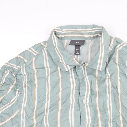 H&M Mens Blue Striped Lyocell Button-Up Size M Collared Button