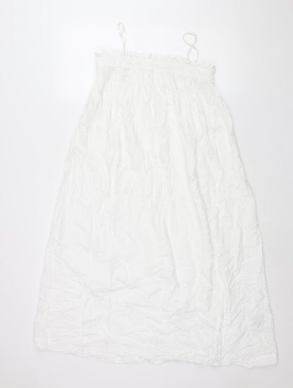 H&M Womens White Viscose Shift Size S Square Neck Pullover - Rouched