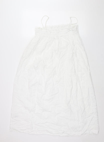 H&M Womens White Viscose Shift Size S Square Neck Pullover - Rouched