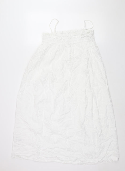 H&M Womens White Viscose Shift Size S Square Neck Pullover - Rouched