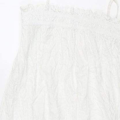 H&M Womens White Viscose Shift Size S Square Neck Pullover - Rouched