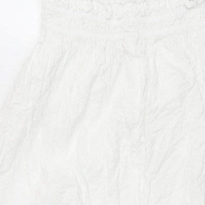 H&M Womens White Viscose Shift Size S Square Neck Pullover - Rouched
