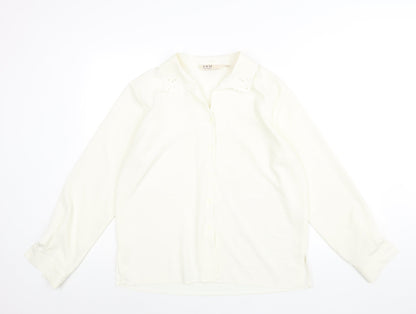 EWM Womens Ivory Polyester Basic Blouse Size 14 Collared