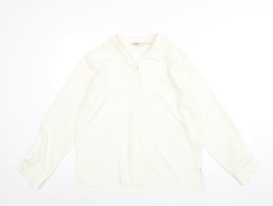 EWM Womens Ivory Polyester Basic Blouse Size 14 Collared