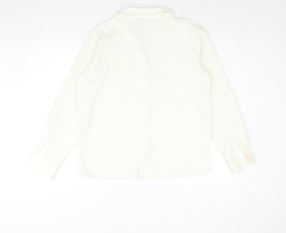 EWM Womens Ivory Polyester Basic Blouse Size 14 Collared