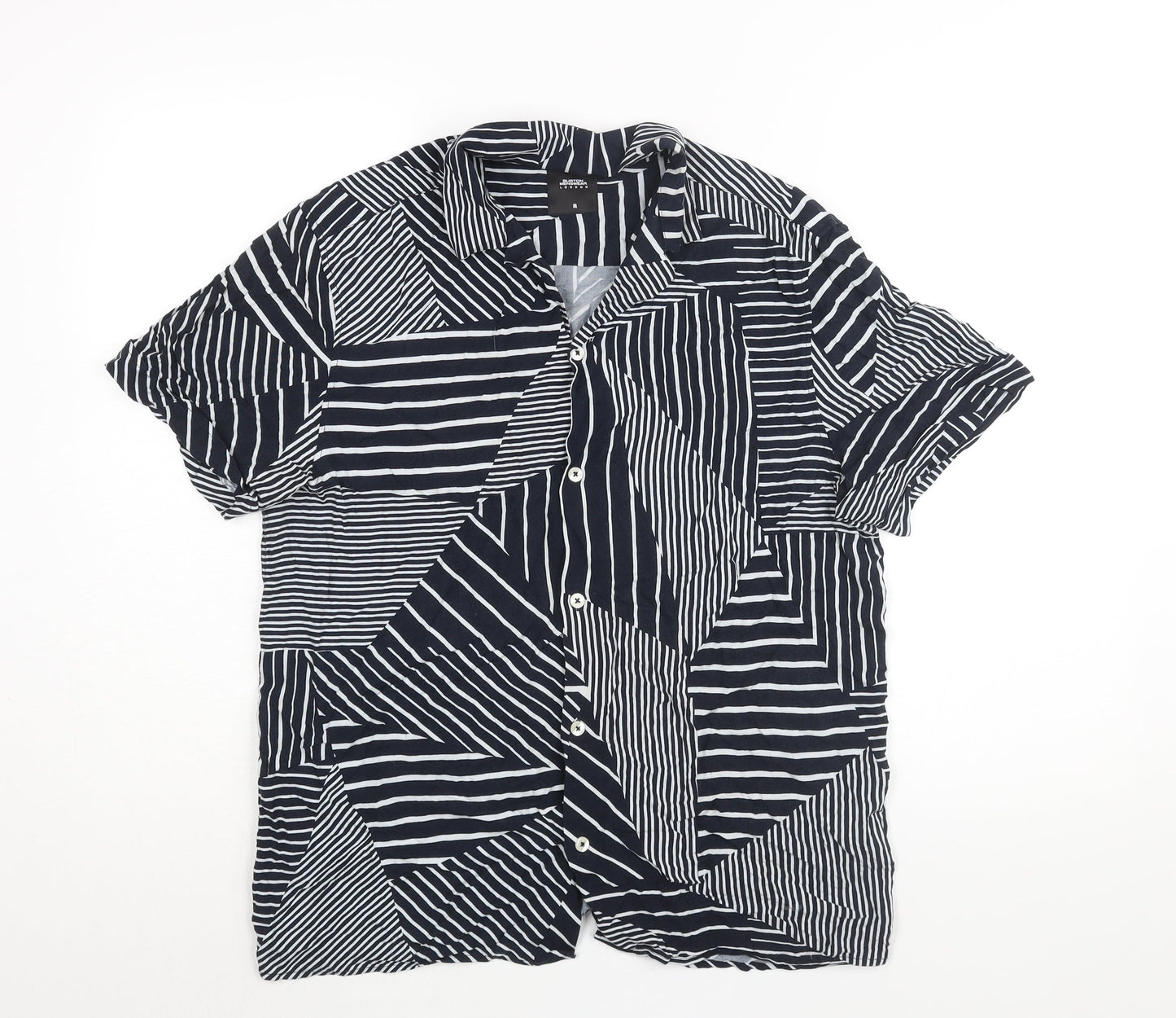 Burton Mens Blue Geometric Viscose Button-Up Size M Collared Button