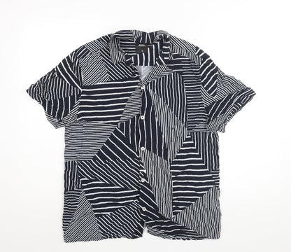 Burton Mens Blue Geometric Viscose Button-Up Size M Collared Button
