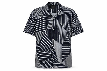 Burton Mens Blue Geometric Viscose Button-Up Size M Collared Button