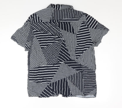 Burton Mens Blue Geometric Viscose Button-Up Size M Collared Button