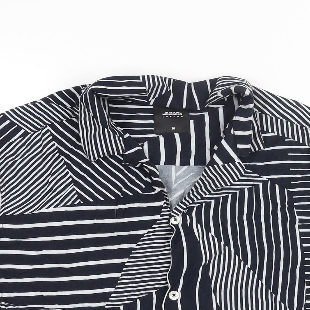 Burton Mens Blue Geometric Viscose Button-Up Size M Collared Button