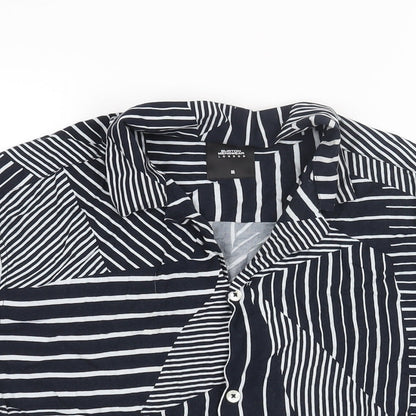 Burton Mens Blue Geometric Viscose Button-Up Size M Collared Button