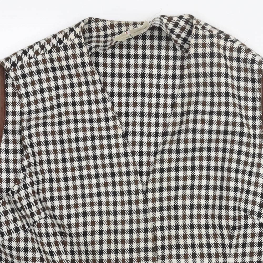 Swirla Womens Brown Check Jacket Waistcoat Size 18 Button - Houndstooth Vintage