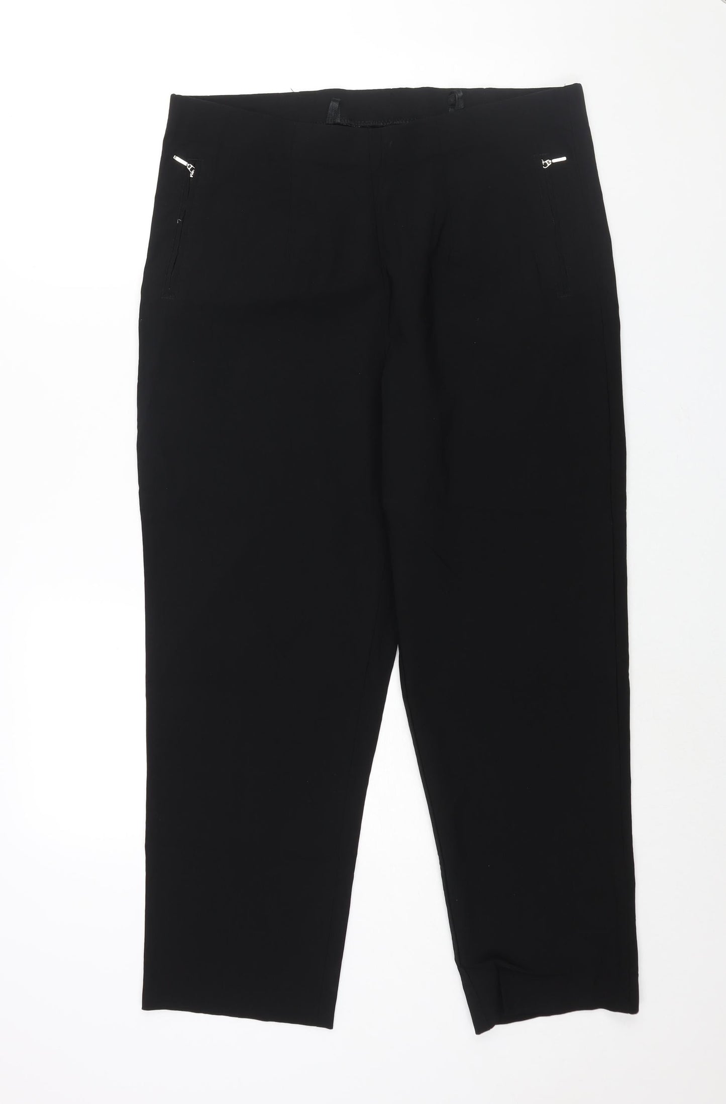 New Fashion Womens Black Viscose Trousers Size 26 L26 in Regular - Zip Detail Elasticated Waist