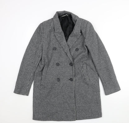 Zara Womens Black Check Overcoat Coat Size M Button - Houndstooth Double Breasted