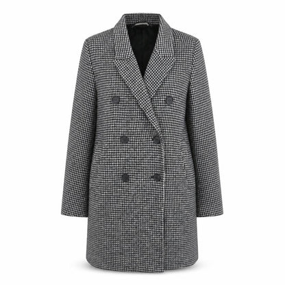 Zara Womens Black Check Overcoat Coat Size M Button - Houndstooth Double Breasted