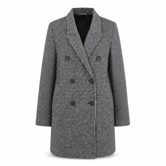 Zara Womens Black Check Overcoat Coat Size M Button - Houndstooth Double Breasted