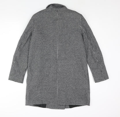 Zara Womens Black Check Overcoat Coat Size M Button - Houndstooth Double Breasted