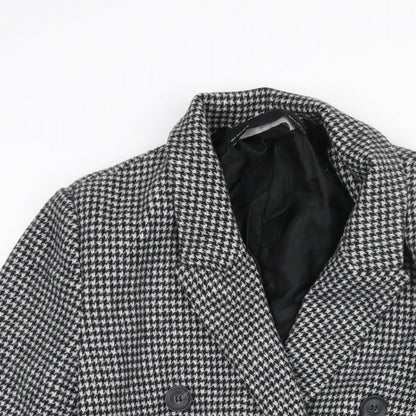 Zara Womens Black Check Overcoat Coat Size M Button - Houndstooth Double Breasted