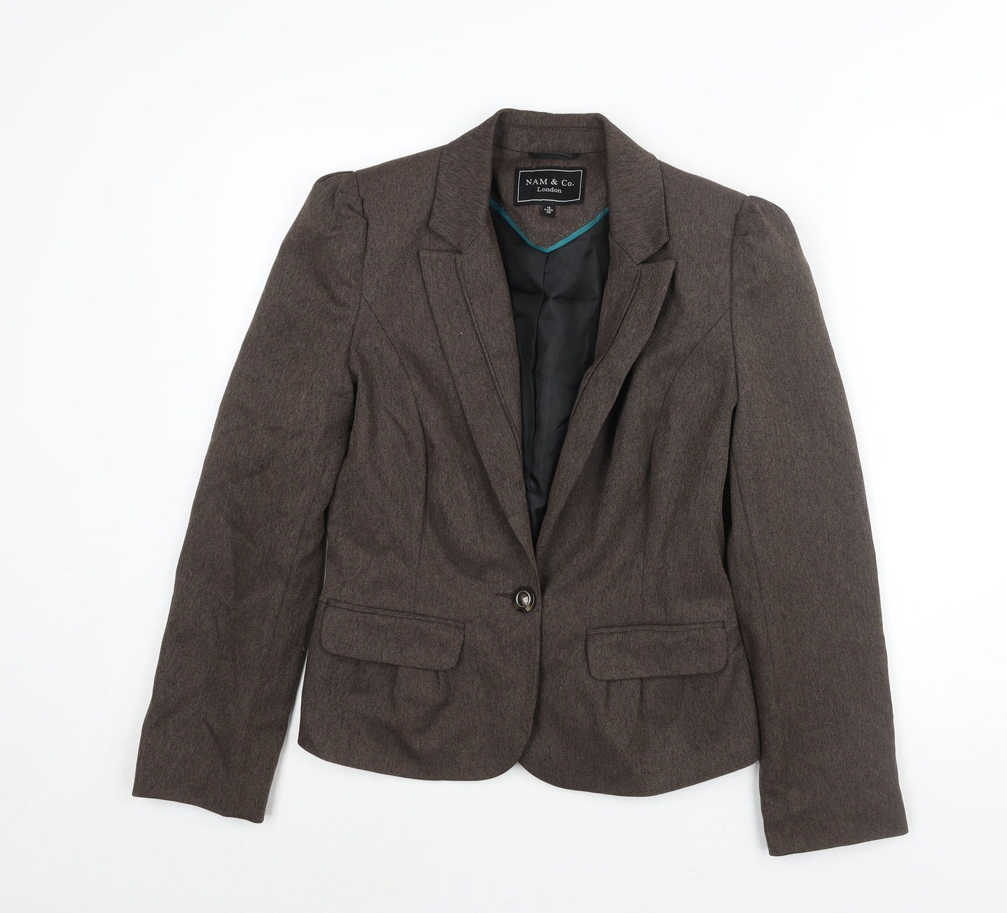 NAM & Co Womens Brown Herringbone Polyester Jacket Suit Jacket Size 10