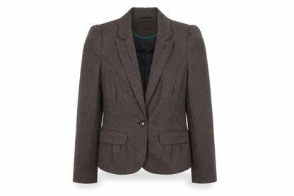 Front view of NAM & Co women’s brown herringbone polyester jacket suit jacket, size UK 10